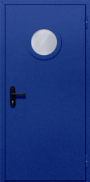 Фото двери «Однопольная с круглым стеклом (синяя)» в Сергиеву Посаду